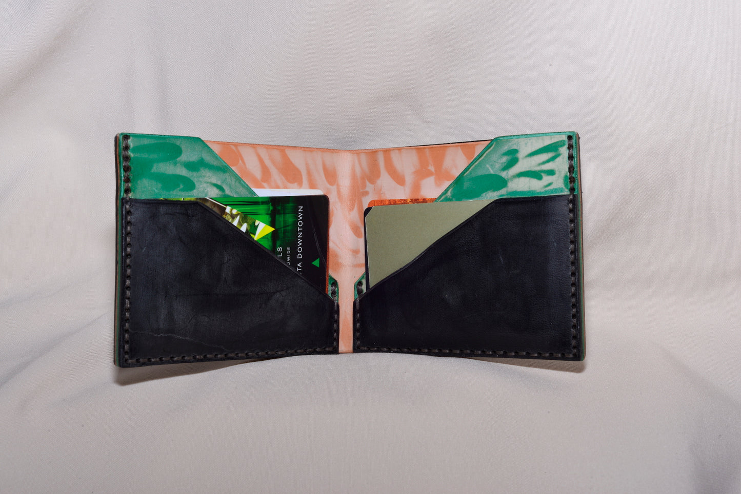 Black, Green and Peach Bi-fold Wallet