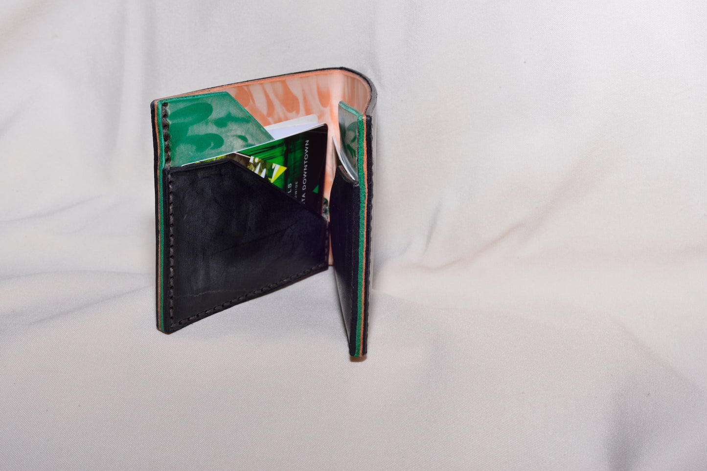 Black, Green and Peach Bi-fold Wallet