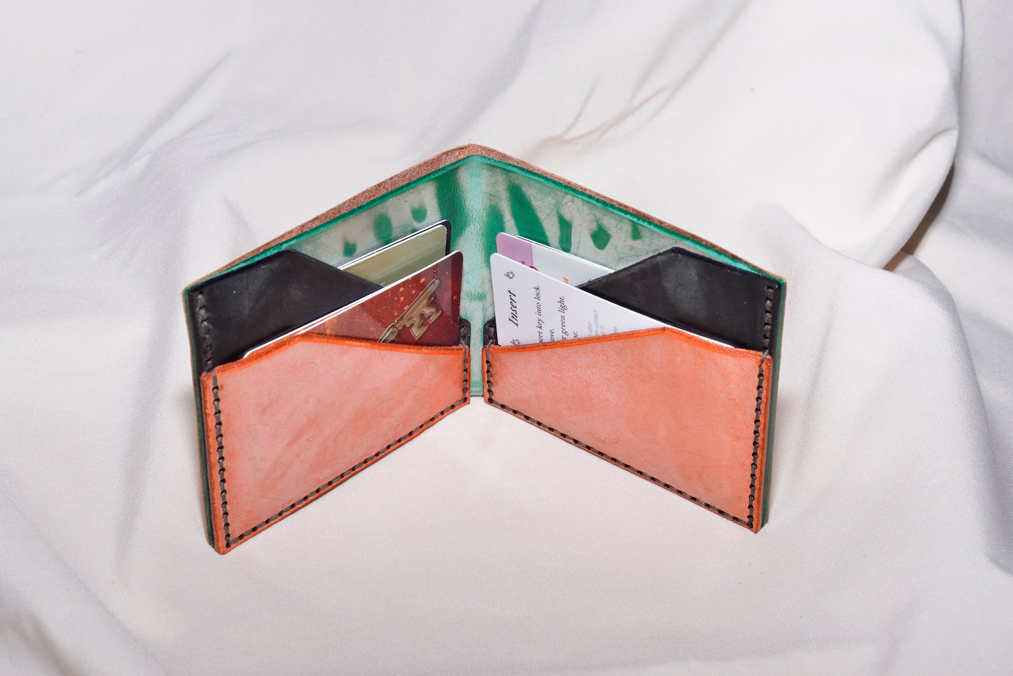 Pink, Green, Black and Orange Bi-fold Wallet